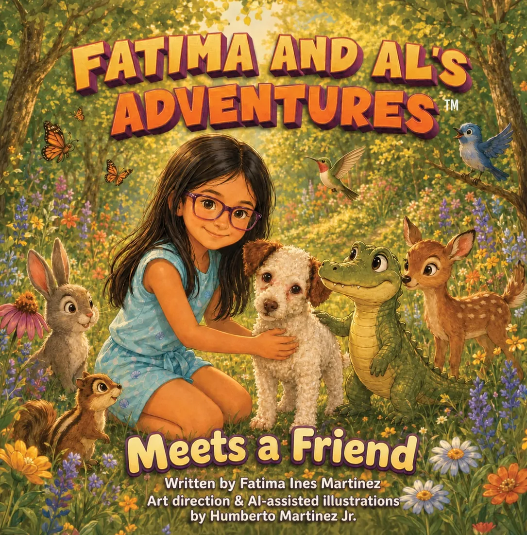 Cover of Meets a Friend featuring Fátima, Al, Chippy, and woodland animals