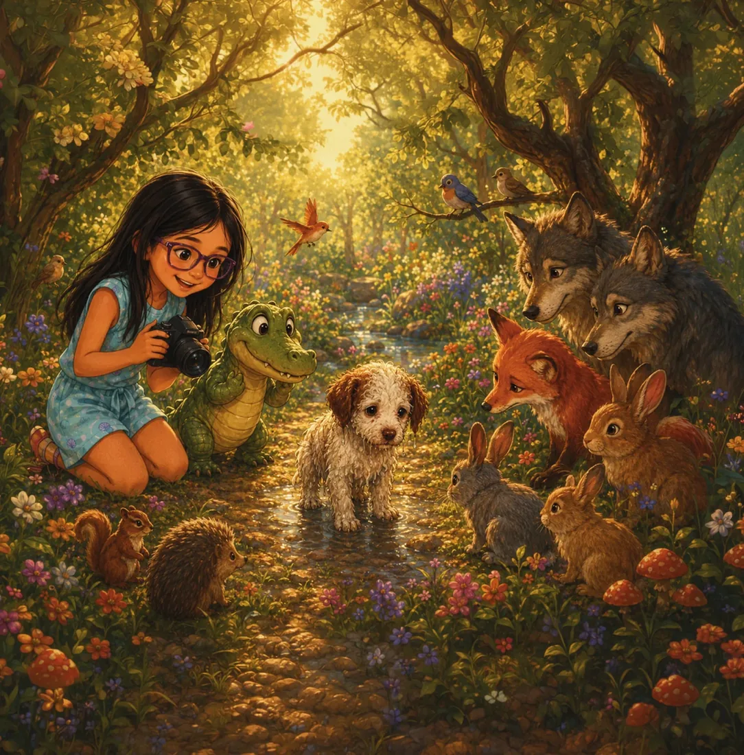 Fátima and Al meeting a puppy and forest animals